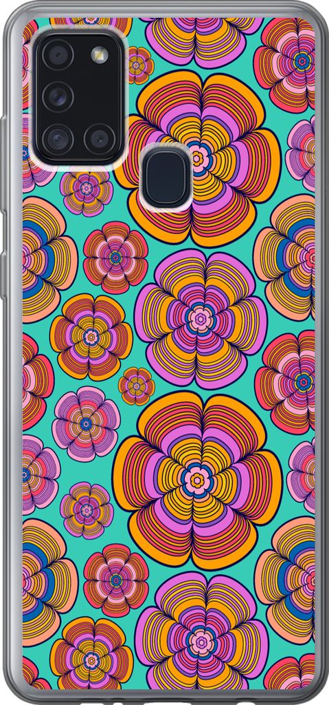 MuchoWow Handyhülle Schutzhülle Hülle für Telefoonhoesje Samsung Galaxy A21s Design - Flower Power - Farben Silikon Softcase Handy Hülle - H...