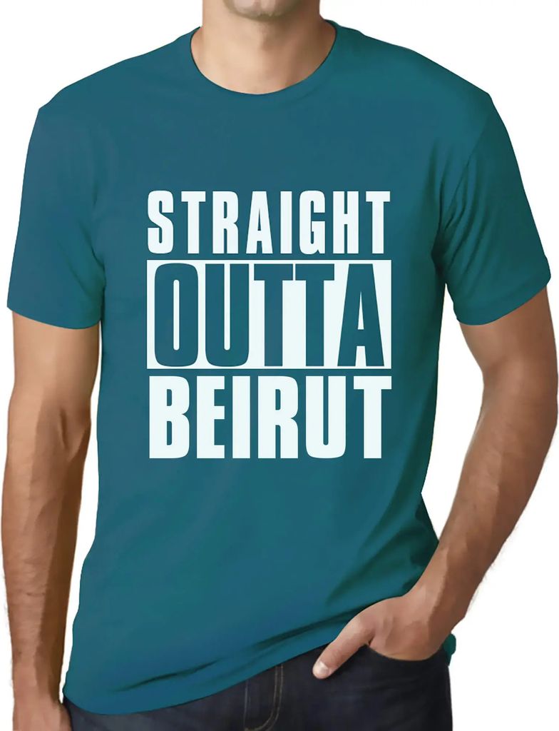 Herren Grafik T-Shirt Straight Outta Beirut Öko-Verantwortlich Vintage Jahrgang Kurzarm Lustige Druck Geburtstag Geschenk Mann