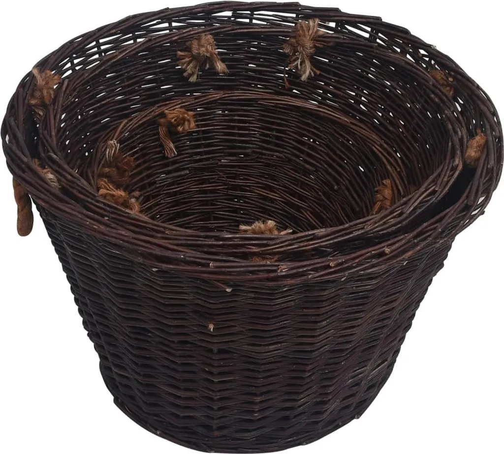 Set de 3 paniers à bois empilables en osier marron foncé pour cheminée - 5