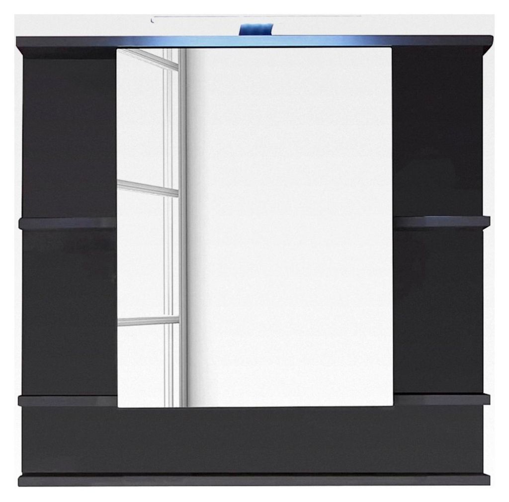 Spiegelschrank - Graphit - 5 offene und 2 geschlossene Fächer - (BxHxT) 72 x 76 x 20 cm - Einlegeboden verstellbar auf 3 Höhen - Kratzfest