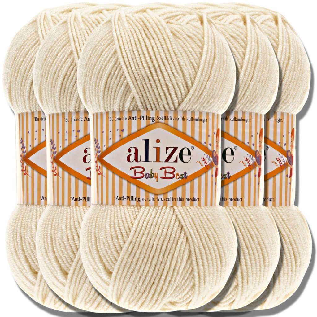 Alize 5x 100g Baby Best Wolle, Antipilling, Uni, Häkeln, Stricken (Crema ligera | 62)