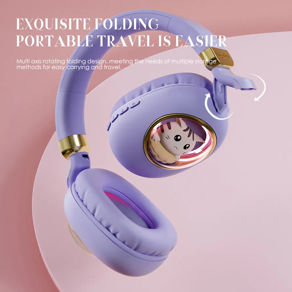 Offerta Cuffie Rosa Wireless Bluetooth 5.3 Luci LED Pieghevoli - 8