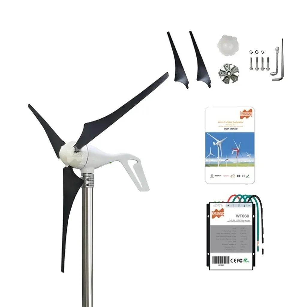 Petite éolienne domestique 400W 24V noire, turbine à vent avec LED