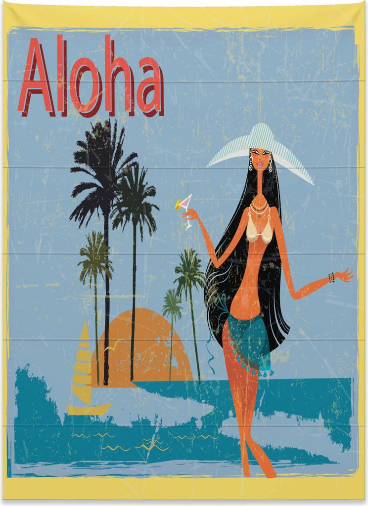 Abakuhaus Aloha Wandteppich, Brunette-Haar-Hawaii-Lady aus Weiches Mikrofaser Stoff Kein Verblassen Klare Farben Waschbar, 110 x 150 cm, Mehrfarbig