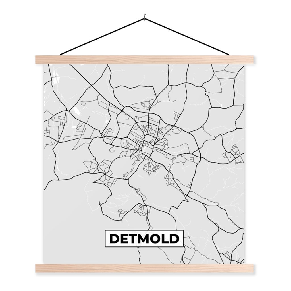 MuchoWow Textilposter Detmold - Karte - Stadtplan - Deutschland 60x60 cm mit holzfarbenen Rahmen - Wanddekoration