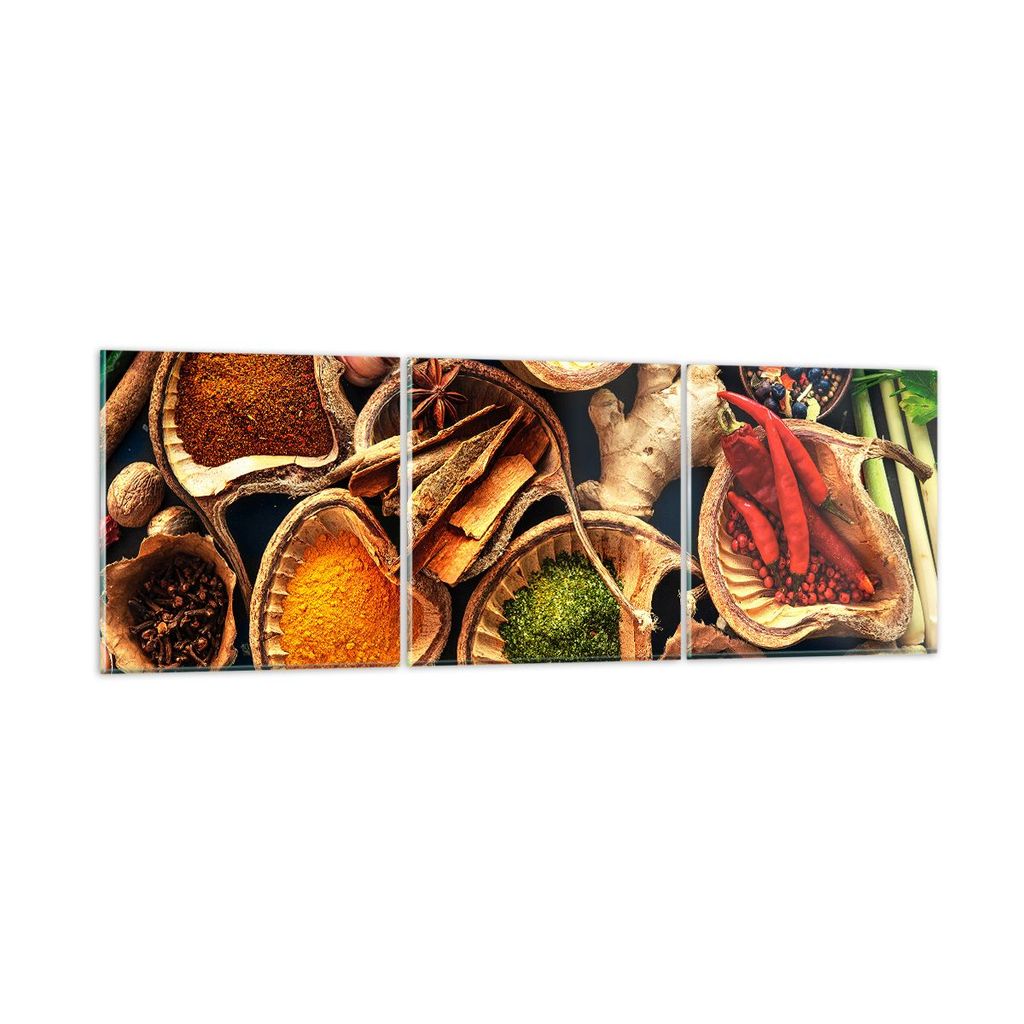 Bilder auf glas - Küche Essen Kräuter Gewürze - 120x40cm - Glasbilder - Wandbilder - Kunstdruck - zum Aufhängen bereit - Wanddekoration aus Gla...