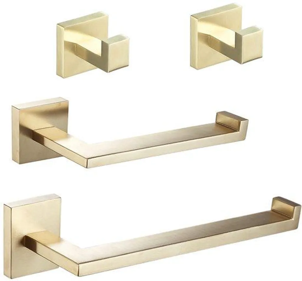 Accessoires de salle de bain dorés avec porte-serviettes