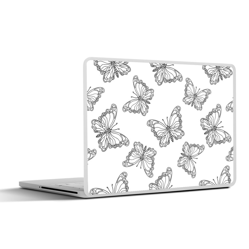 MuchoWow Laptop Aufkleber Sticker Cover Schmetterlinge - Muster - Schwarz und Weiß 30x21 cm - Sticker für Laptop - Selbstklebend