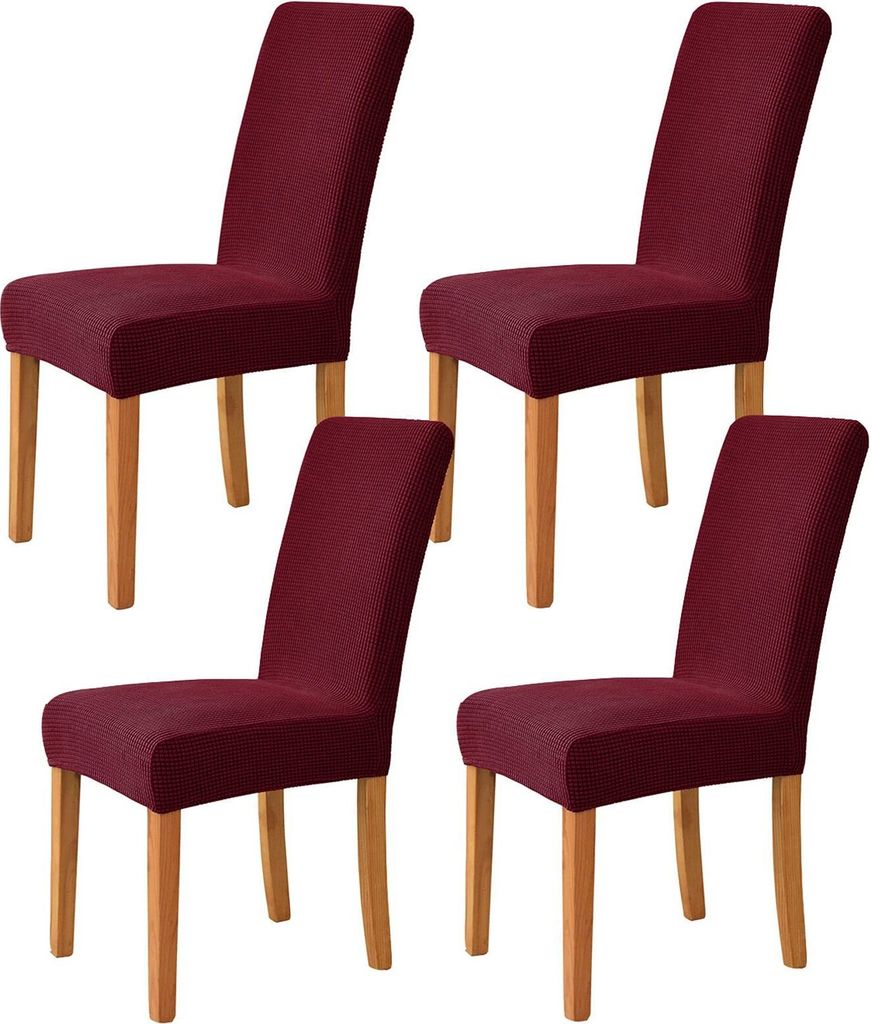 Stretch Stuhlhussen, Weiche Beschützer Stuhlhussen Anti-rutsch Stuhlhussen Stuhlbezug für Stuhl Esszimmer Für Bankett, Satz von 4, Weinrot