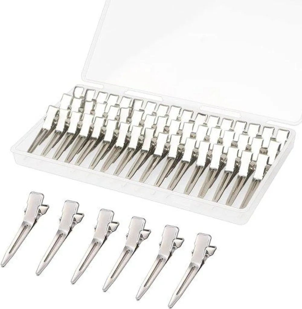 60 Barrettes Alligator Métal Argenté 4,5 cm avec Étui de Rangement Pro