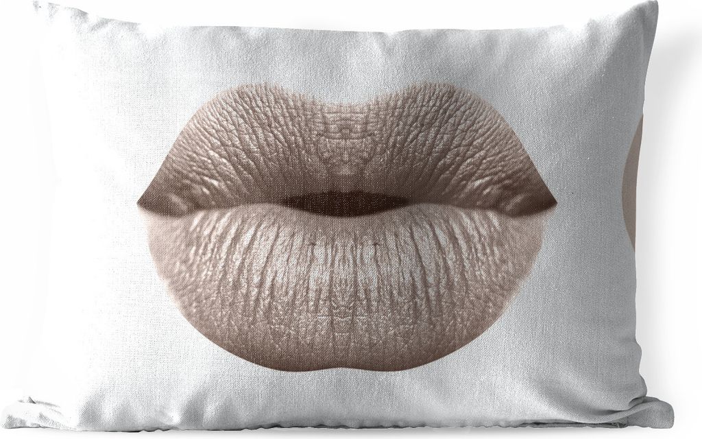 MuchoWow Outdoor Kissen - Lippen - Pastell - Grau - 50x30 cm - Wetterfest - Lounge Kissen - Sofa kissen - Wohnzimmer Dekoration