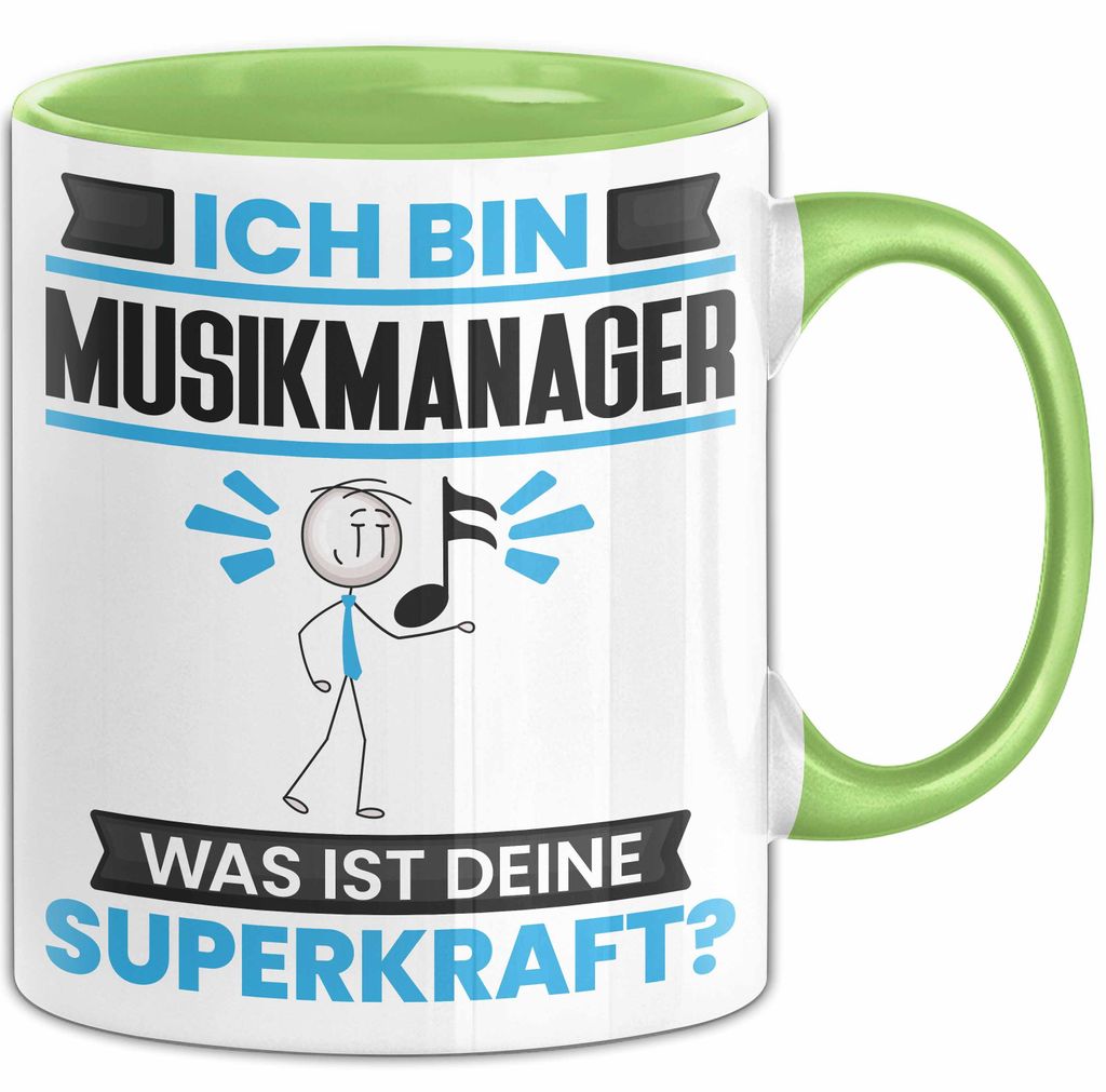 Musikmanager Tasse Geschenk für Musikmanager Geburtstag Lustiger Spruch Kaffee-Becher Was Ist Deine Superkraft (Grün)