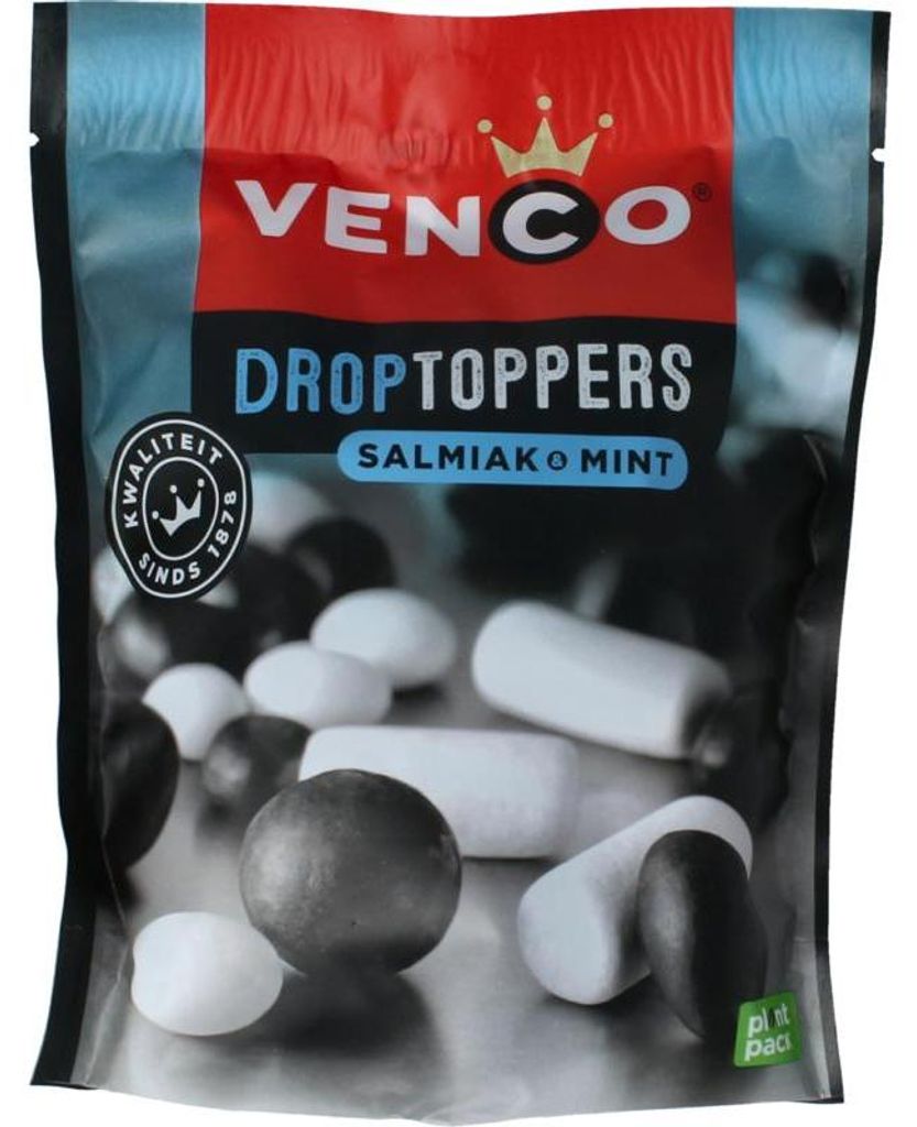Venco Droptoppers Salmiak Mint (225 gr) Productafbeelding 