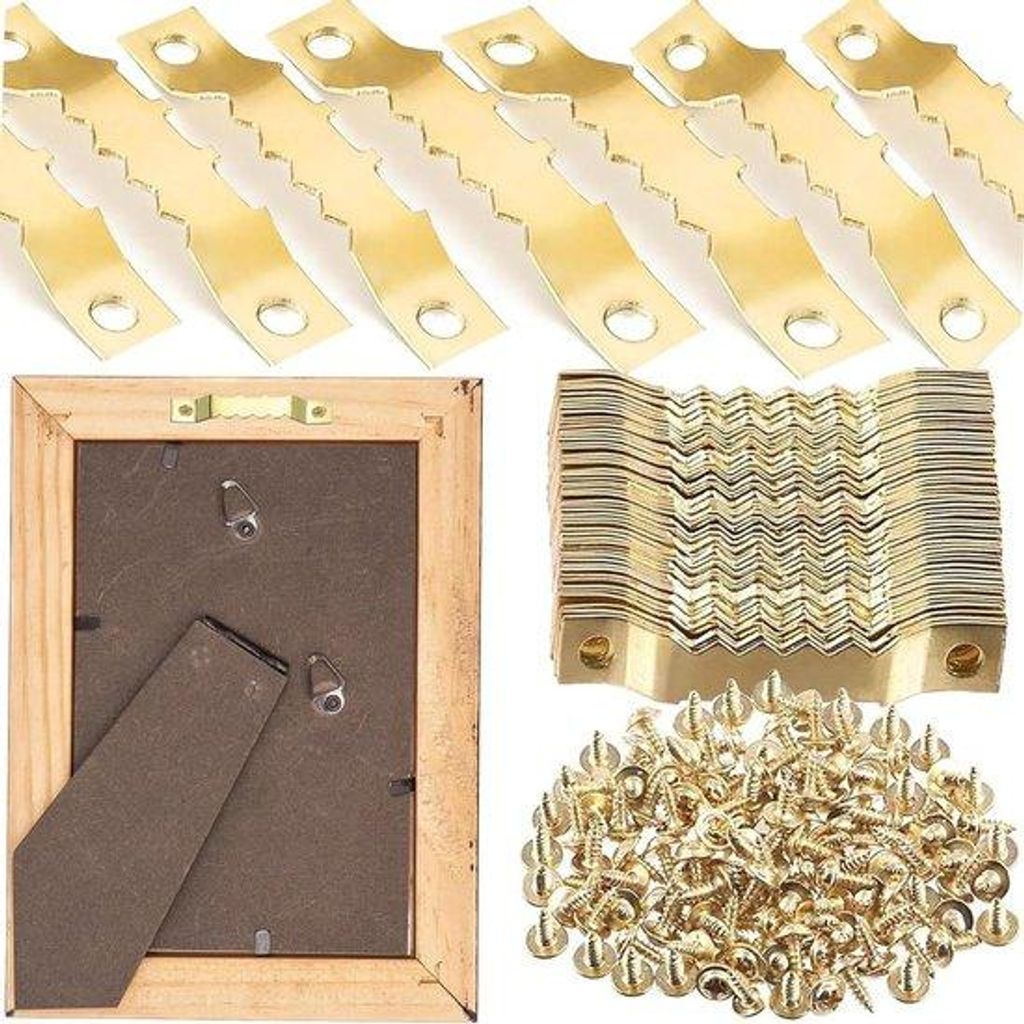 40mm Fotolijst Haken 50 Stuks - Zaagtand Fotolijst Hangers Met Schroeven für Fotos und Bilder - Gold - Büro und Wohnaccessoires - Sortiment Hange...
