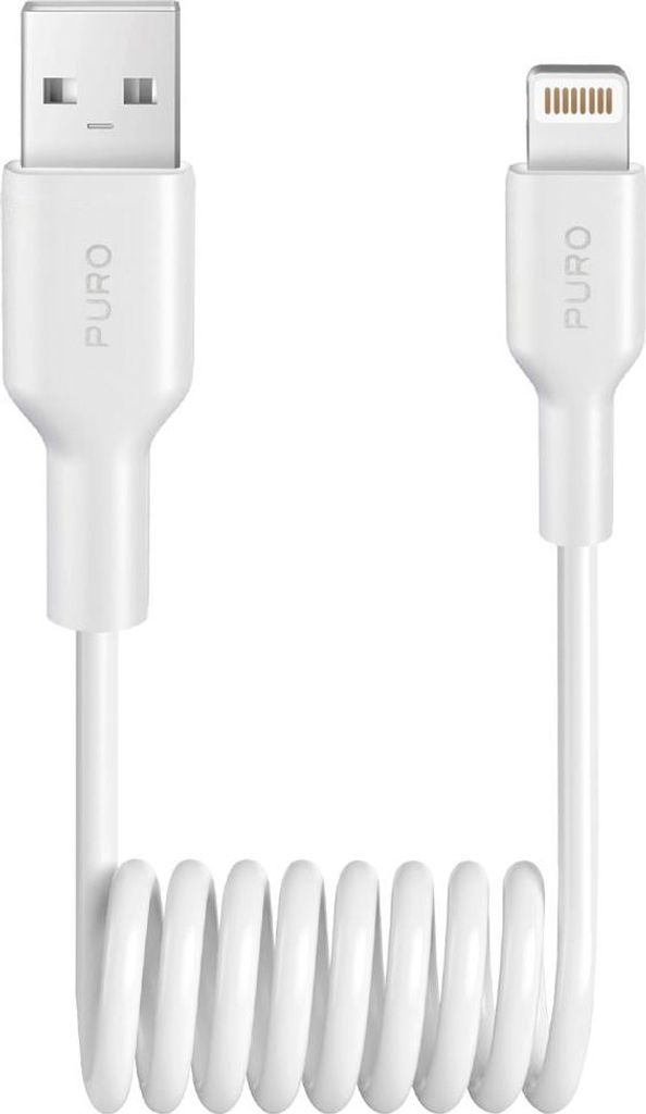 Puro Spiralkabel USB-A zu Lightning 12W, 1m, Weiß