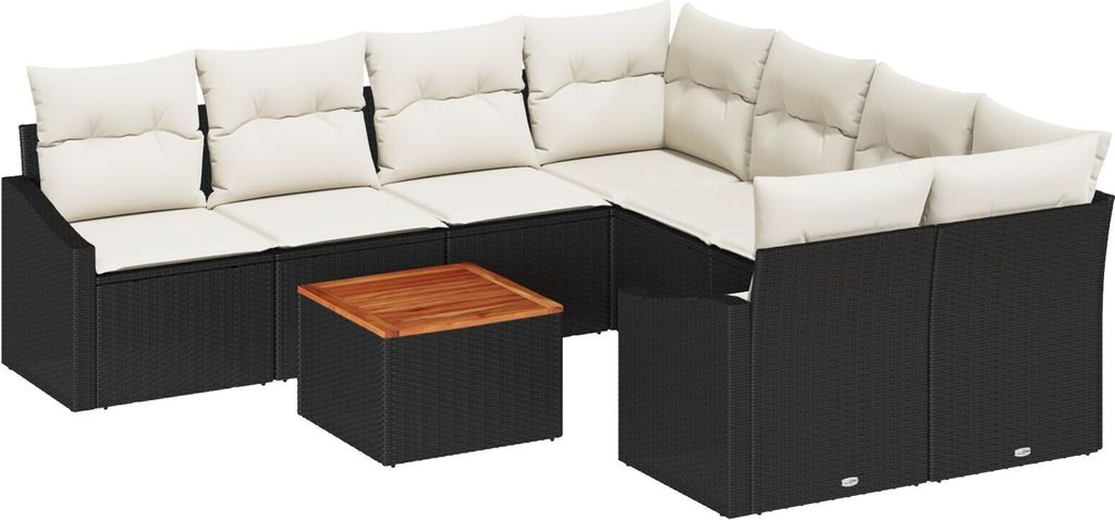 Möbel 9-teilige Garten-Sofa-Set mit Kissen Schwarz Poly-Rattan Akazie - Gartensofas 3347810
