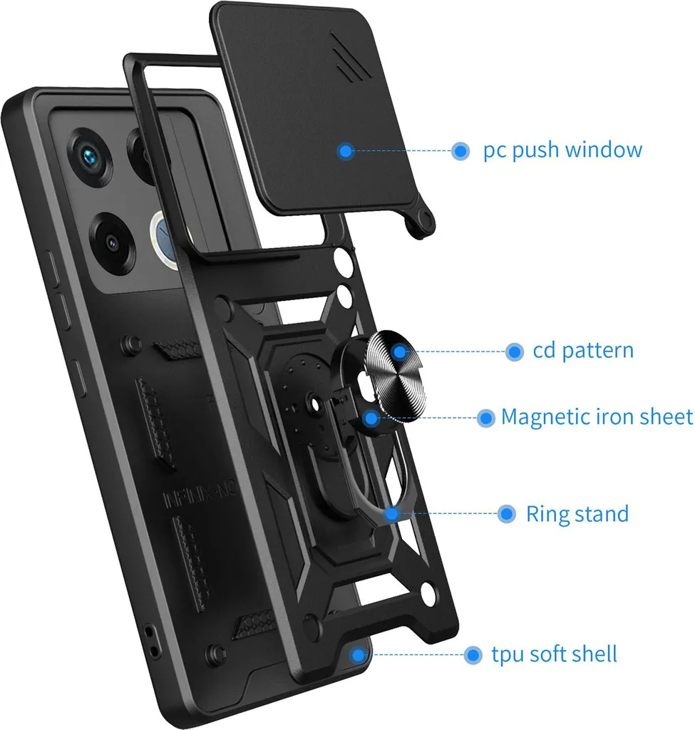 ILING Custodia Per Realme GT 2 Pro - Ultra Sottile Rigida PC Con Paraurti TPU - Motivo Pantera - Anello Porta 360° E Lamiera Magnetica - Nero - 5