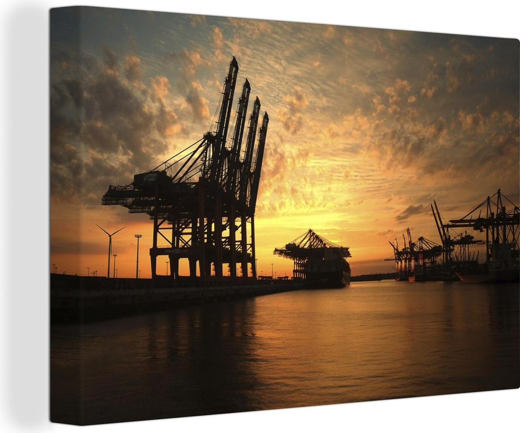 OneMillionCanvasses - Leinwandbilder - 140x90 cm, Kran - Hafen - Hamburg, Wandbilder Kunstdruck Wanddekoration - Foto auf Leinwand - Gemälde auf...