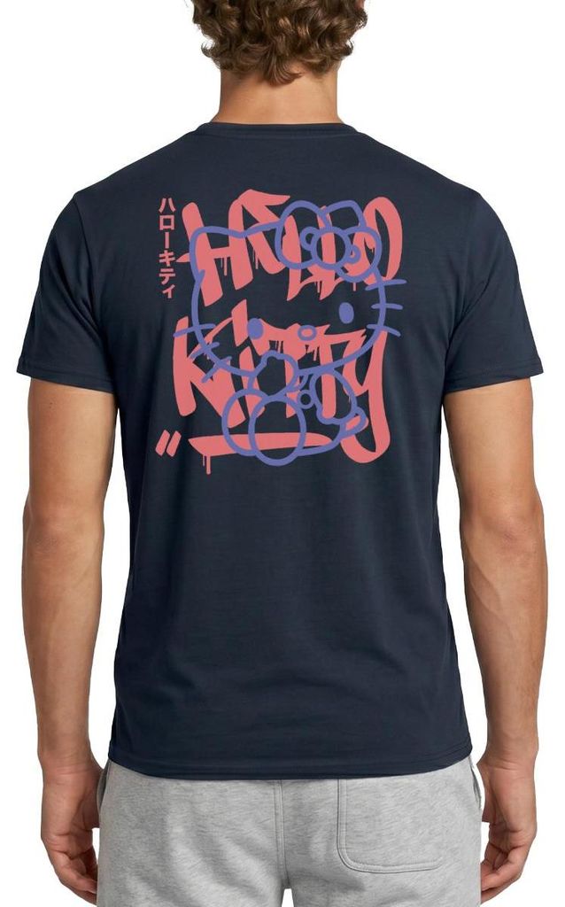 Spreadshirt Hello Kitty Mit Schriftzug Graffiti Stil Männer T-Shirt, S, Navy