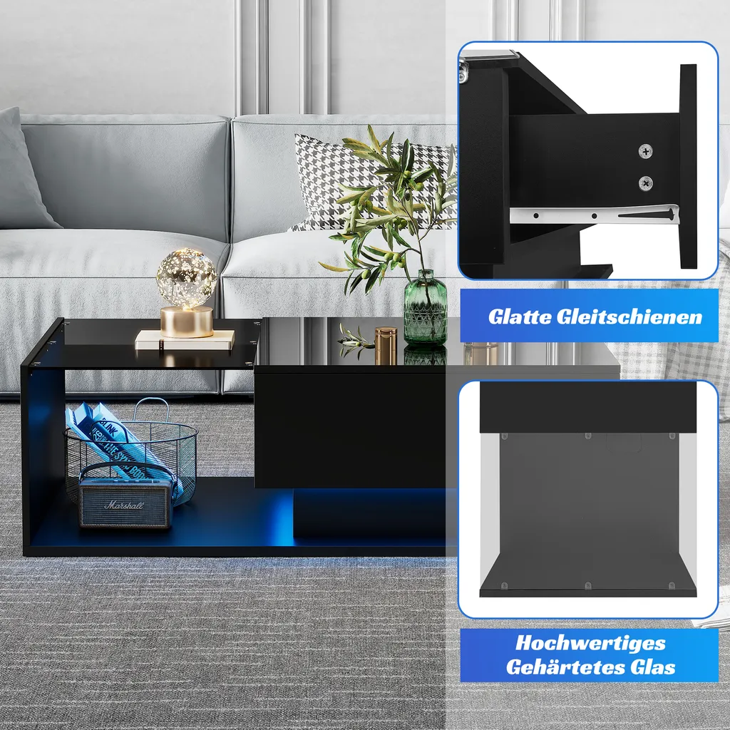 Table de salon design noire 100cm avec éclairage LED connecté par APP - 4