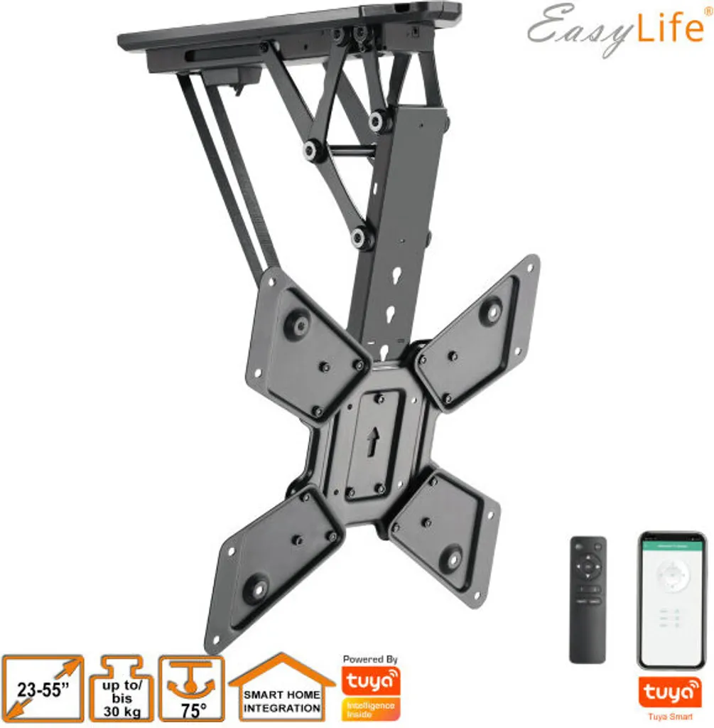 Support TV Plafond Motorisé : Solution Gain de Place pour Écran 55"