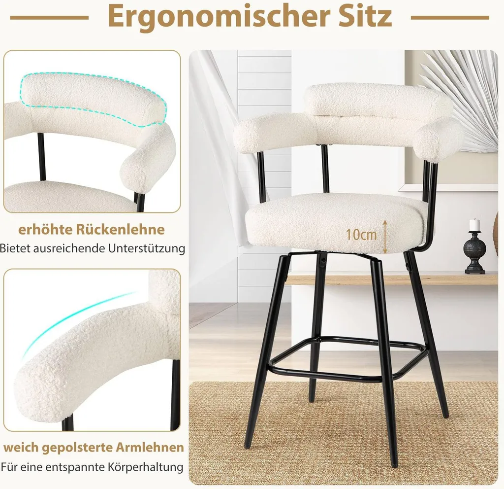 Tabourets de bar pivotants blancs Lot de 2 pour optimiser les petits espaces - 4