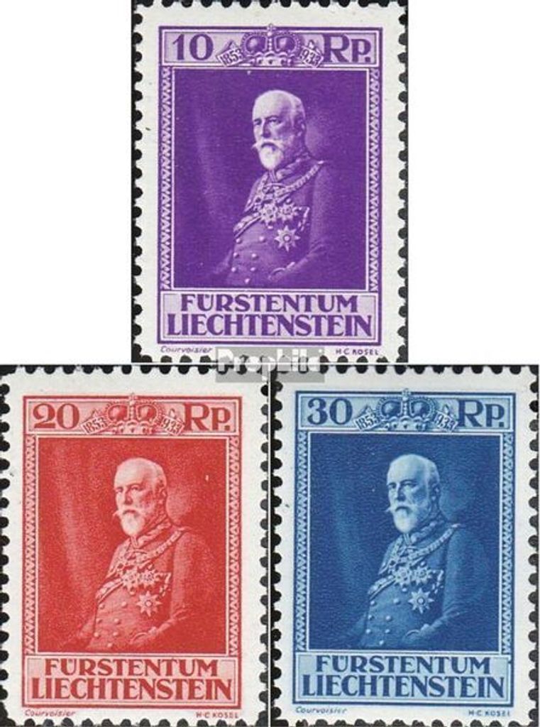 Briefmarken Liechtenstein 1933 Mi 122-124 (kompl.Ausg.) postfrisch Geburtstag des Fürsten