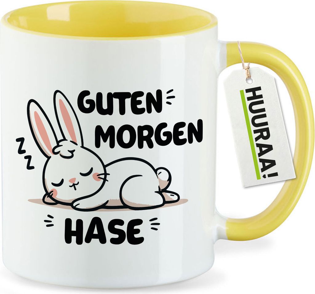 Huuraa Kaffeetasse Guten Morgen Hase 330ml Gelb Keramik Kaffeebecher Geschenkidee