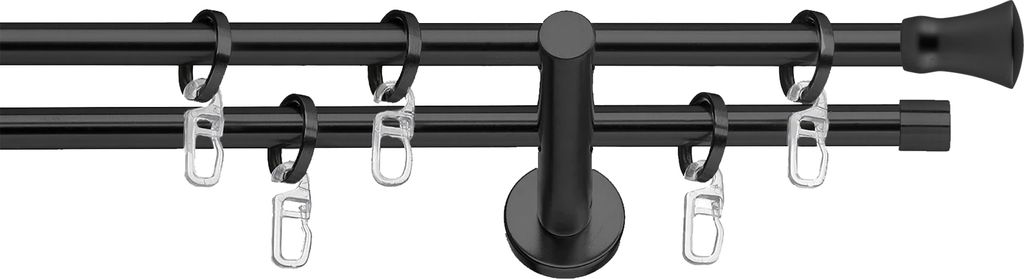 SN Deco - Stilgarnitur Rom, 16 mm, 2-Lauf, schwarz, 480 cm (6x160 cm inkl. Verbinder), Komplettset mit Ringen