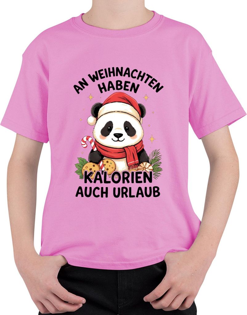 Weihnachten Panda Kalorien haben Urlaub lustig Geschenk Uni Kinder T-Shirt, Pink, 104