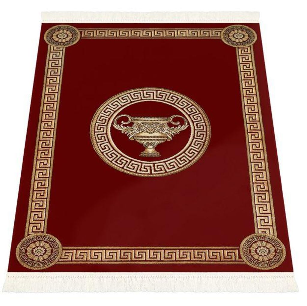 Luxus Wohnzimmerteppich mit Amphore Motiv in Rot-Gold - 100% Viskose - 100x140 cm