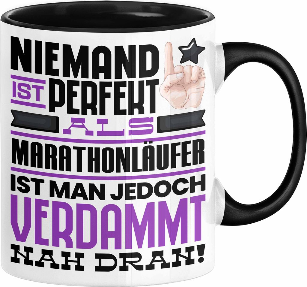 Marathonläufer Geschenk Tasse Lustige Geschenkidee für Marathonläufer Geburtstag Kaffee-Becher Niemand Ist Perfekt Aber Als Marathonläufer Ist ...