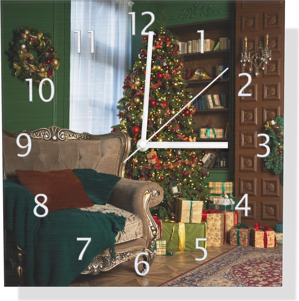 Wallario Design Wanduhr Weihnachtszauber im Wohnzimmer aus Aluverbund, Größe 30 x 30 cm