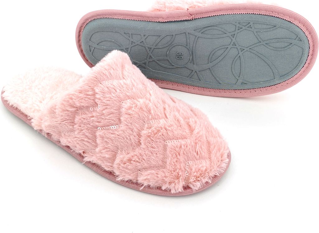 heimtexland ® Plüsch Pantoffeln Pailletten Schlappen Produktbild