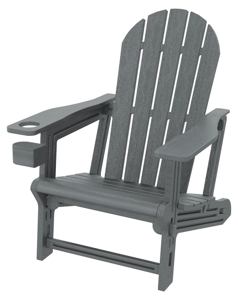 ML-Design Adirondack Loungestuhl mit Getränkehalter Grau Gartenstuhl Kunststoff-Holzoptik Gartensessel wetterfest Loungesessel für Garten & Terrasse