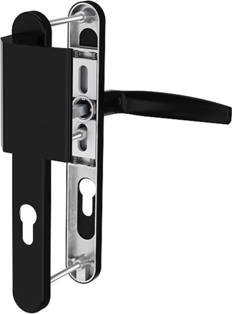 Schmalrahmengarnitur 8-72mm Schwarz RAL9005 Langschildgarnitur PZ Lochung Wechselgarnitur Stossgriff/Drücker 39-54mm nein