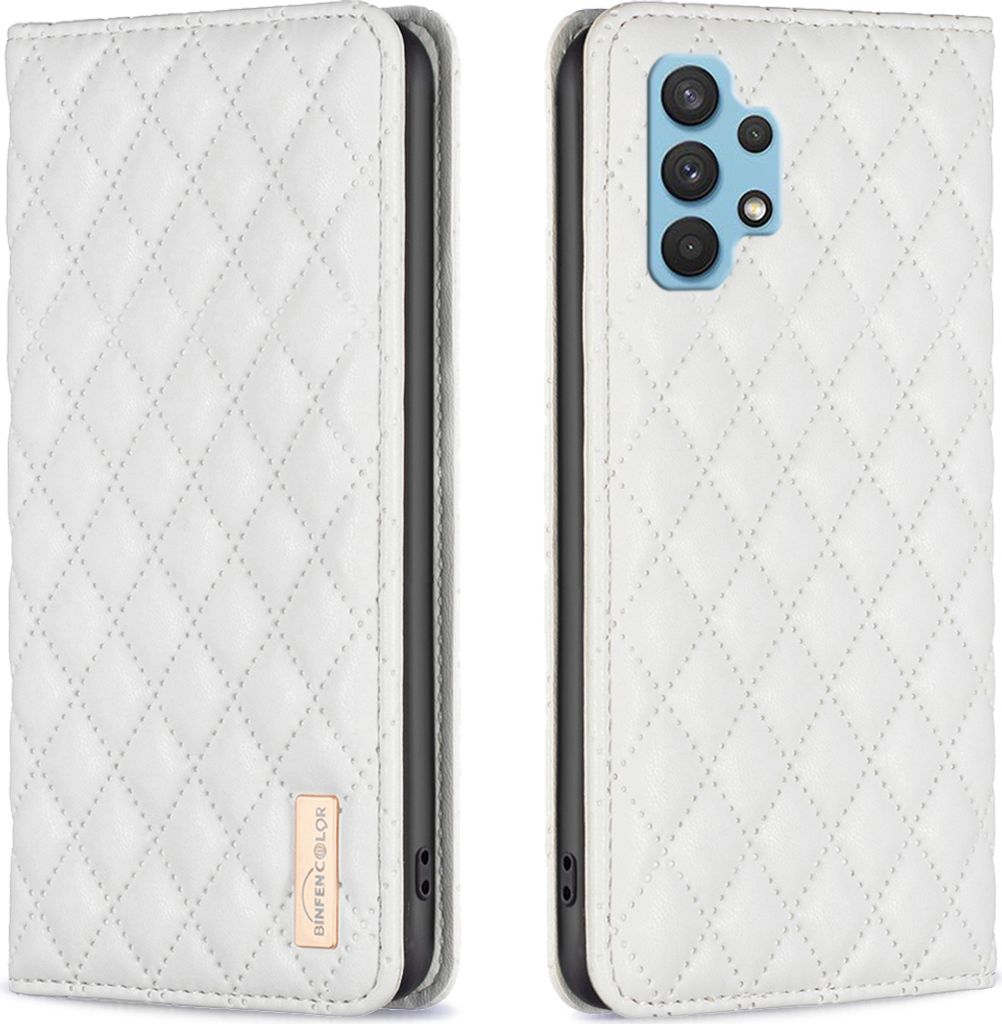 Galaxy A32 4G Hülle, Elegant Bookstyle Flip Leder Kartenfächer Schutzhülle mit Ständer für Samsung Galaxy A32 4G Weiß