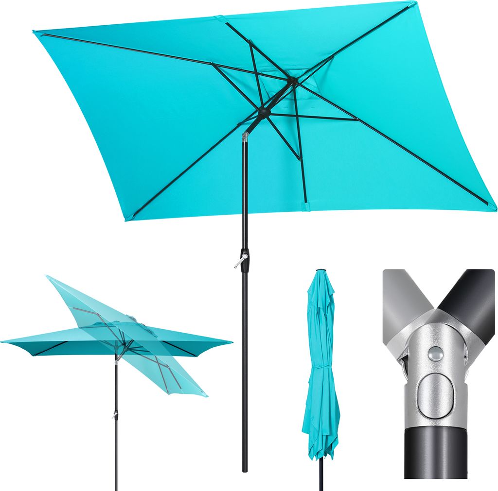 Sekey Sonnenschirm 300 x 200 cm Rechteckschirm Aluminium Marktschirm Rechteckig, mit Kurbel, Türkis