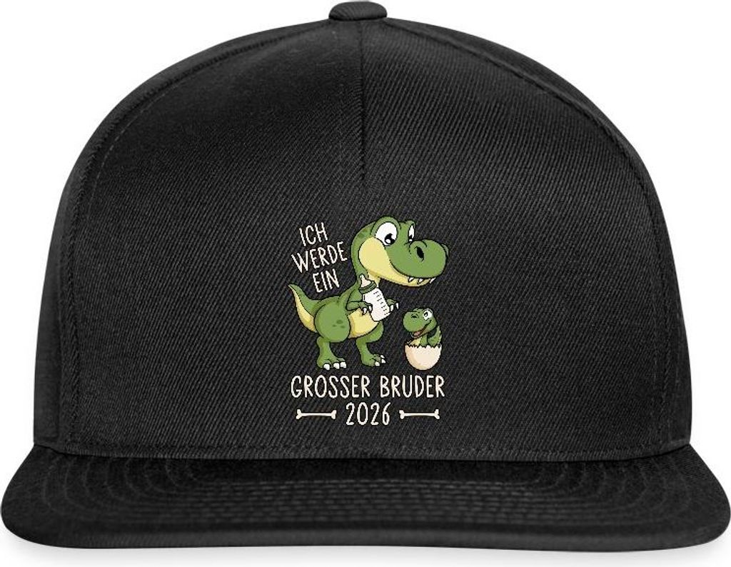 Spreadshirt Großer Bruder 2026 Ei Baby Dino Dinosaurier Snapback Cap, One size, Schwarz/Schwarz
