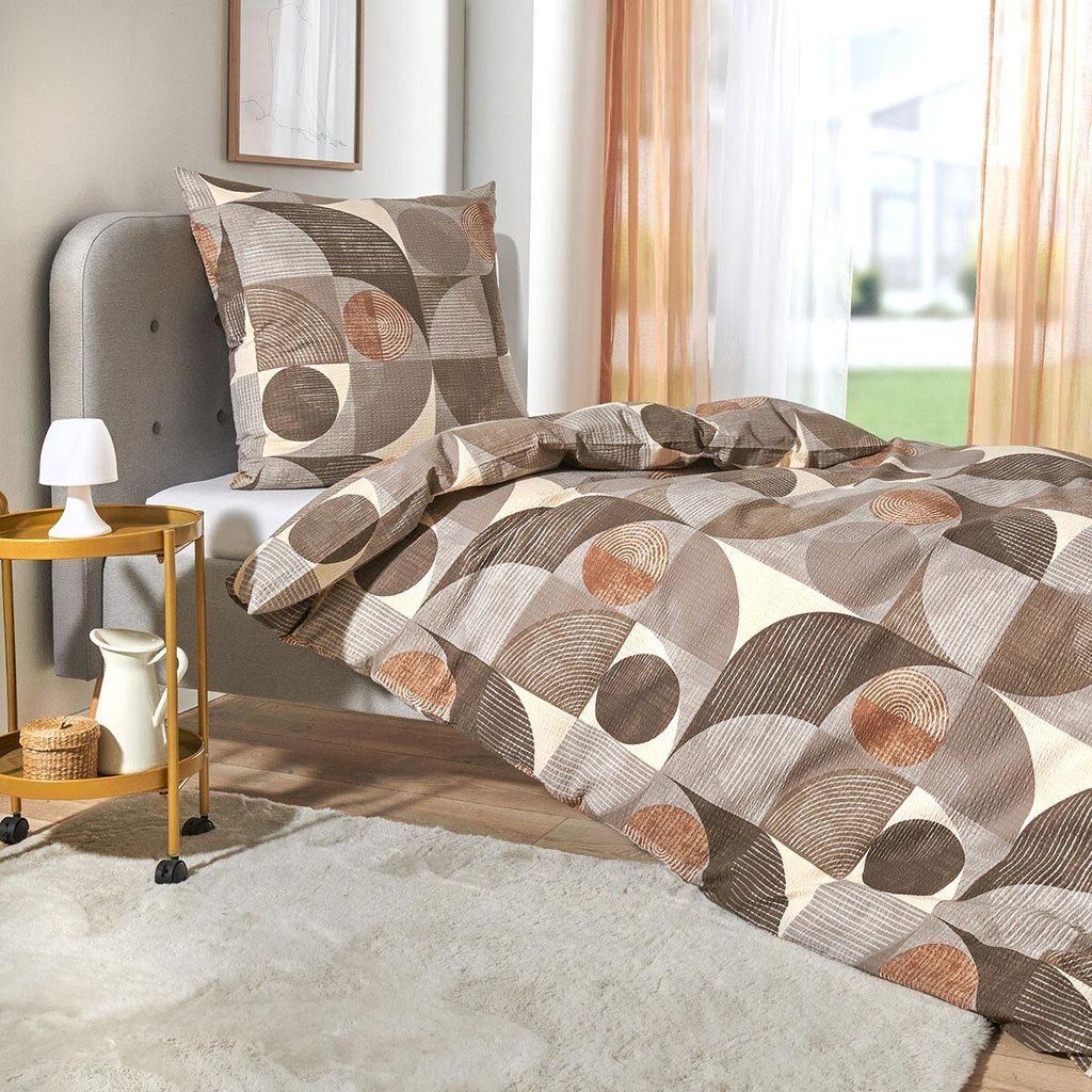 Traumschlaf Seersucker Bettwäsche Parma beige 155x220 cm + 80x80 cm