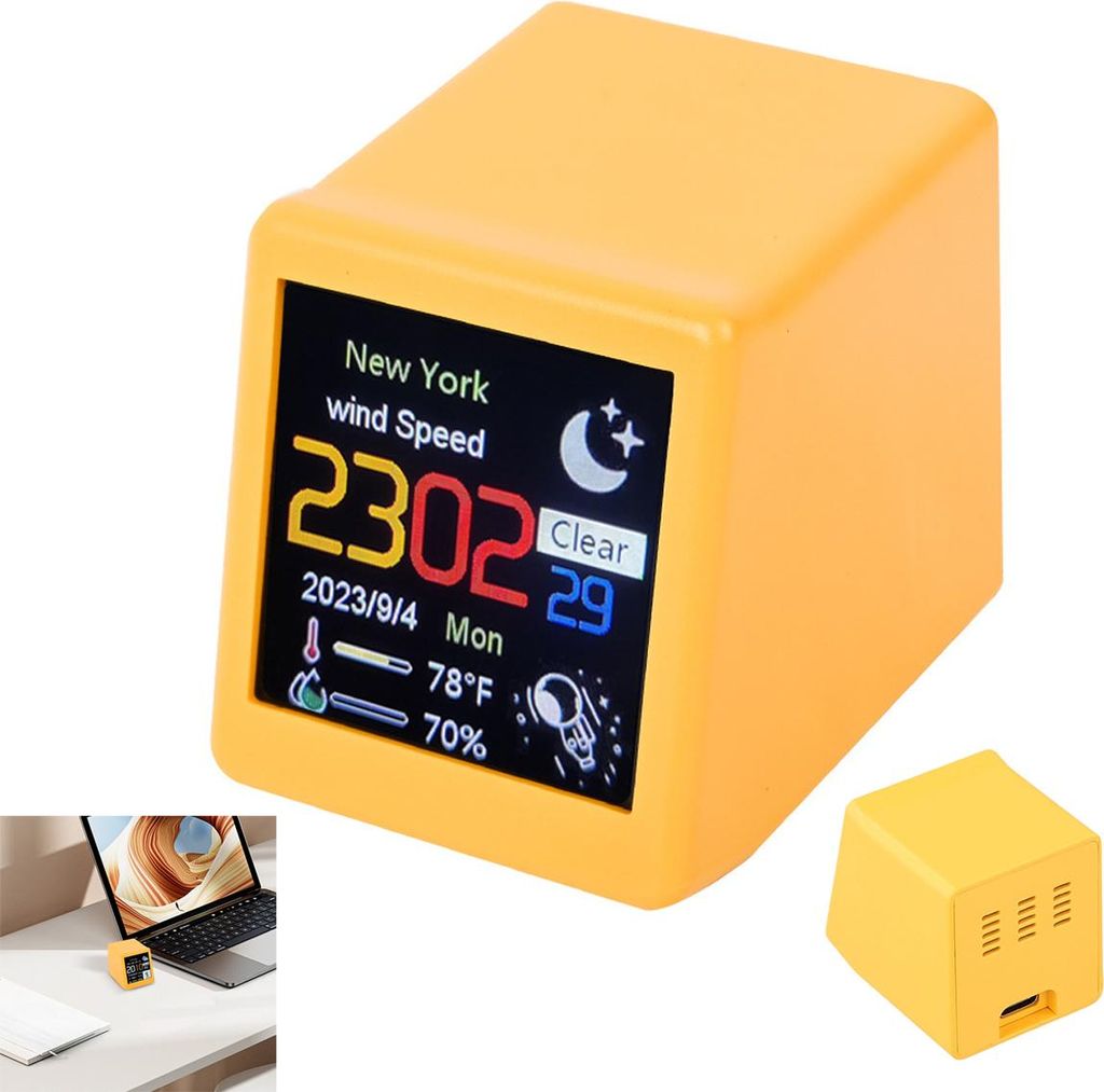Intelligente Tischuhr mit Mini-TV & WLAN-Wetterstation – großes Display, Stimmungsbarometer, vielseitig für Heim- oder Bürogebrauch.
