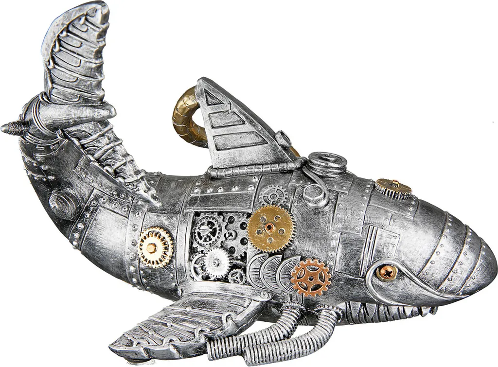 Statue Décorative Requin Style Steampunk Argenté en Résine 23 cm - 3