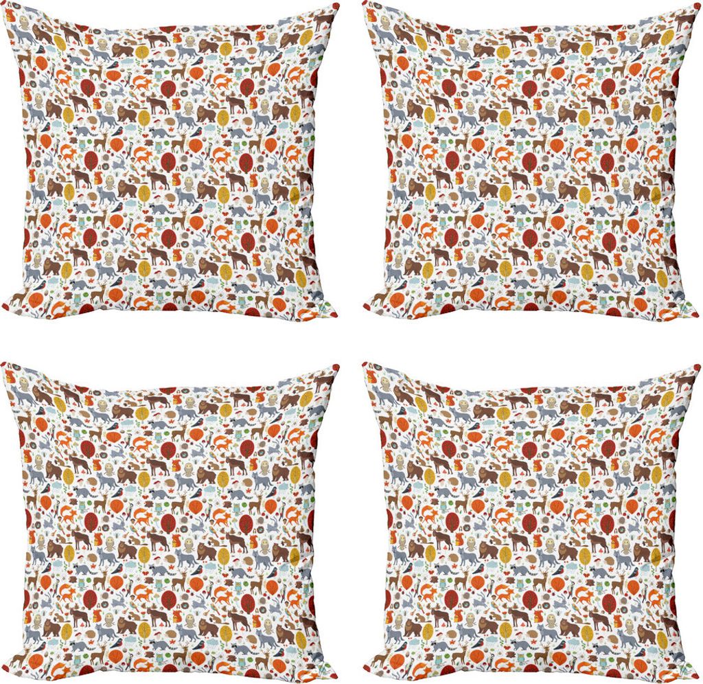 ABAKUHAUS Wald Kissenbezug Set (4 Stück), Waldtiere, Moderner Doppelseitiger Digitaldruck, 45 cm x 45 cm, Mehrfarbig