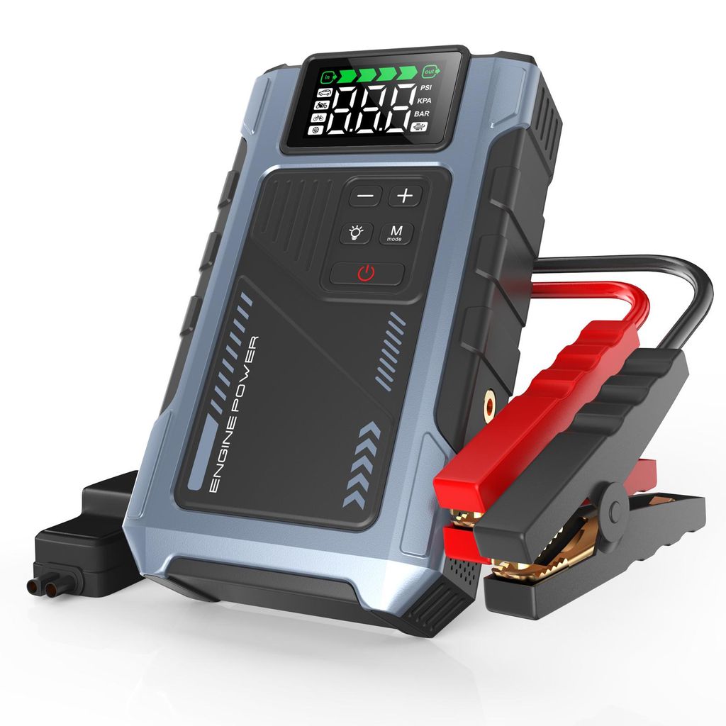 Eigotrav U2 Auto Starthilfe Starthilfekabel 6000A, 12000mAh tragbare Ladegerät Power Bank,12V Auto Batterie, Jump Box mit 150PSI Luftkompressor