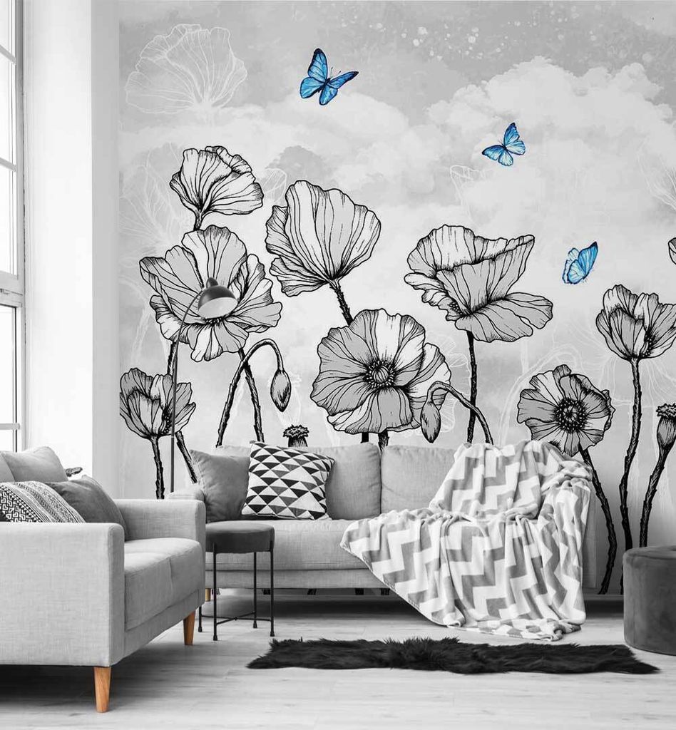 Fototapete Wunderland Blumen grau, Material:Premium Vlies 150g/qm, Größe Tapete:520 x 260cm