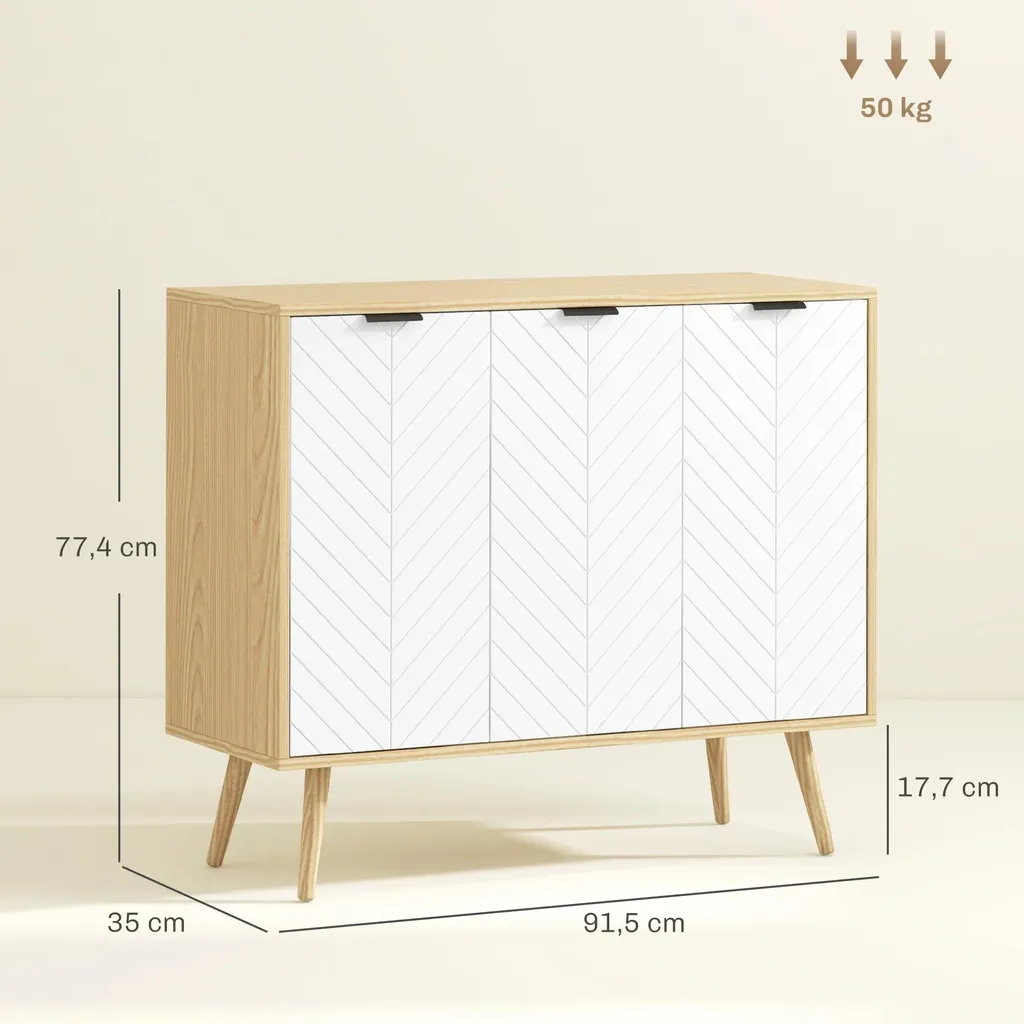Commode Buffet avec Tablettes Réglables en Bois Blanc et Finition Chêne - 3