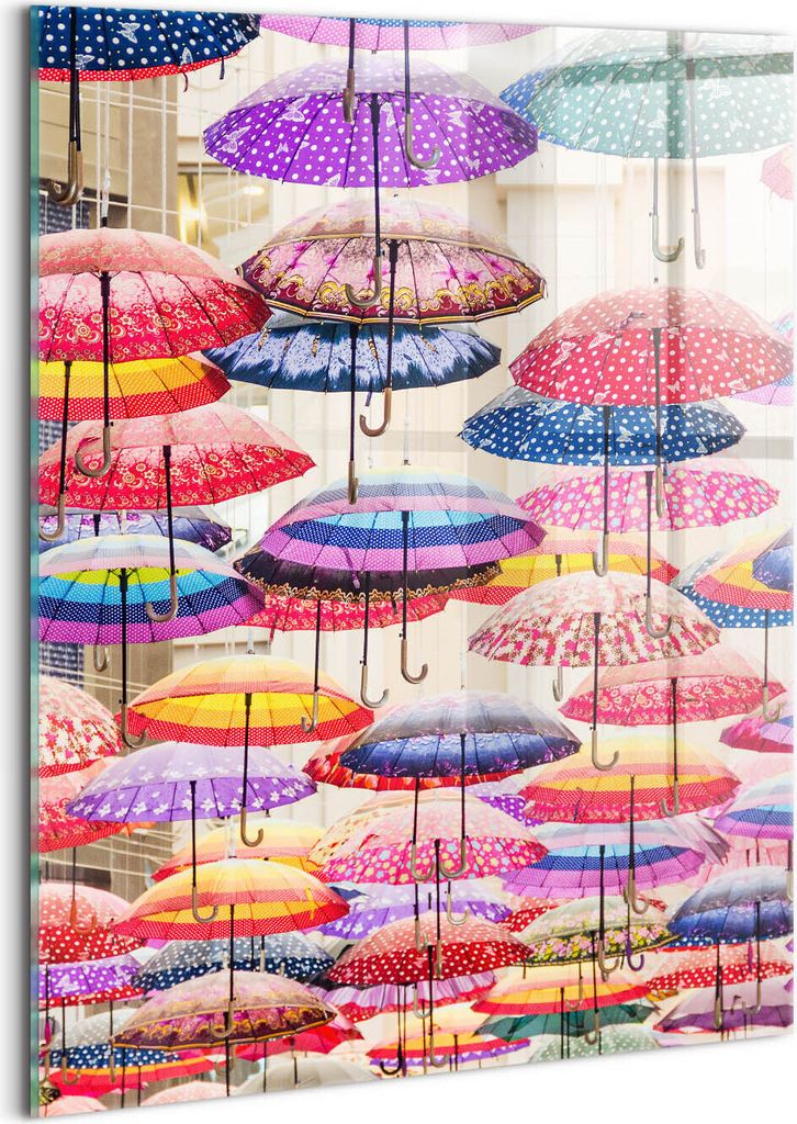 Designer Glasbild - Wandbild - Glas Bild - 60x80 cm - Bunte Regenschirme
