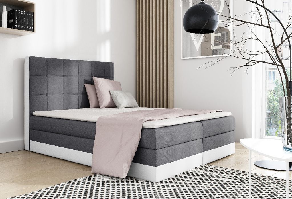 Doppelbett mit Matratze und Lattenrost Sandy Grau, Weiß 180 + Gratis-Topper