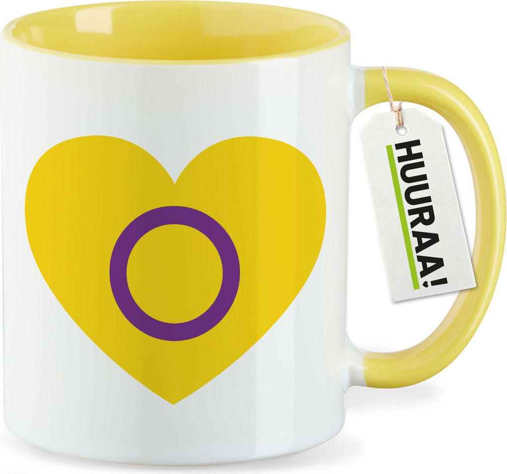 Huuraa Kaffeetasse Intersex Pride Flagge LGBTQ Herz 330ml Gelb Keramik Kaffeebecher Geschenkidee