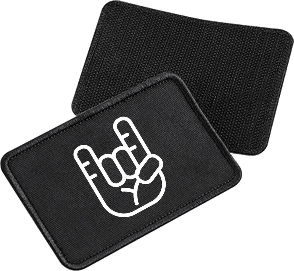 Huuraa Patch Pommesgabel Hand Black 10 x 6,5cm Baumwolle Klettpatch für Mütze Geschenkidee